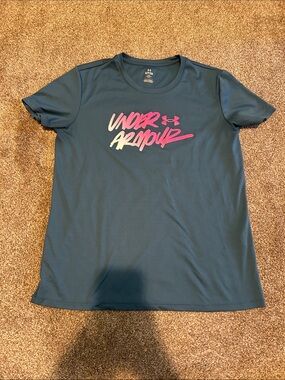 Under Armour Teal Script Logo Performance Tee